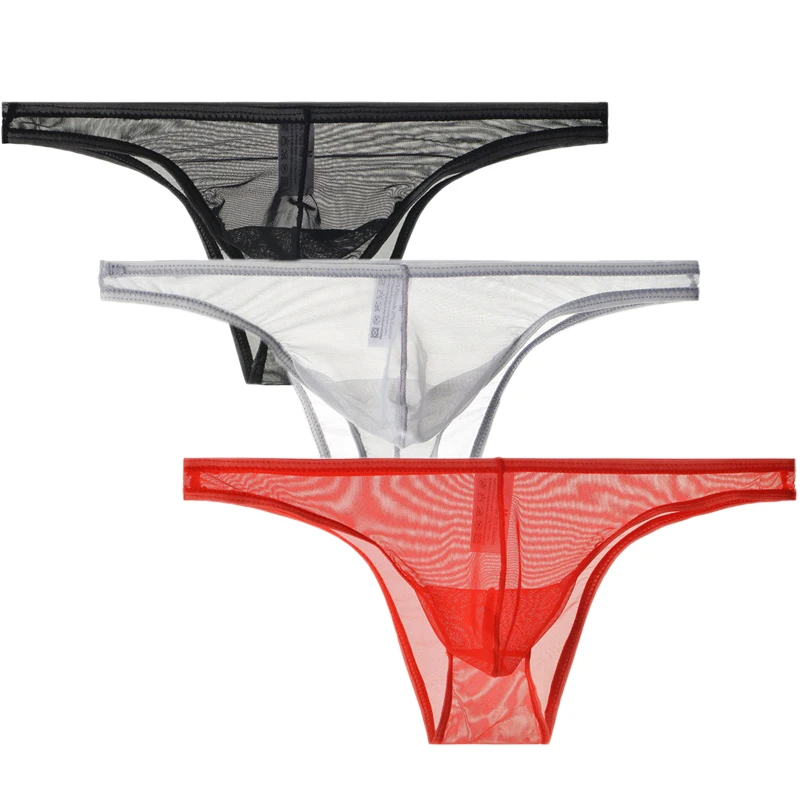 3Pcs/lot Men\'s Sexy See Through Briefs Mesh Sheer Transparent Seamless Panties Underwear Low-Rise Ultra-Thin Male Underpants