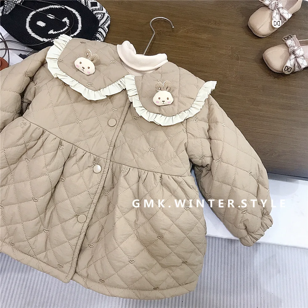 Winter Children Girl Parkas Cotton Padded Rabbit Turn Down Collar Infant Baby Girl Coat Long Sleeve Printed Toddler Girl Jackets