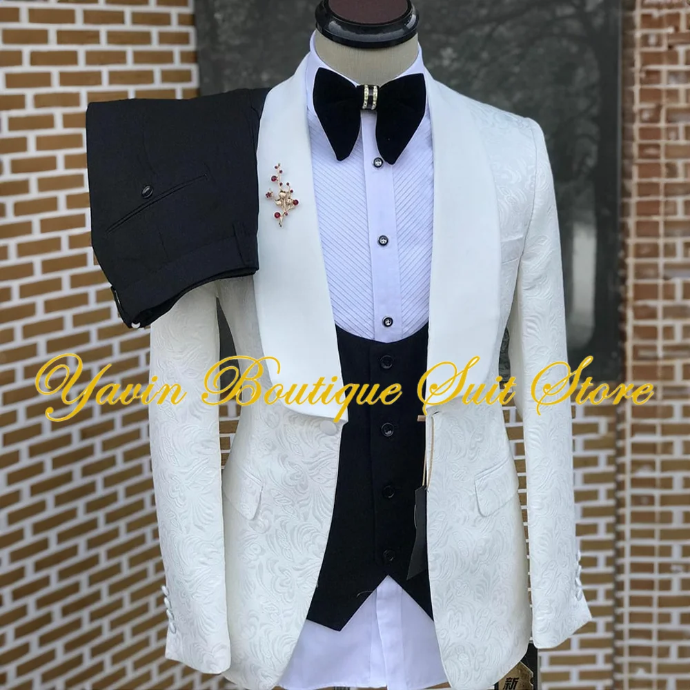 

Men's Suit Wedding Groom Tuxedo Three-piece Jacquard Jacket Pants Vest Set Elegant Man Outfit Formal Party Suit for Men