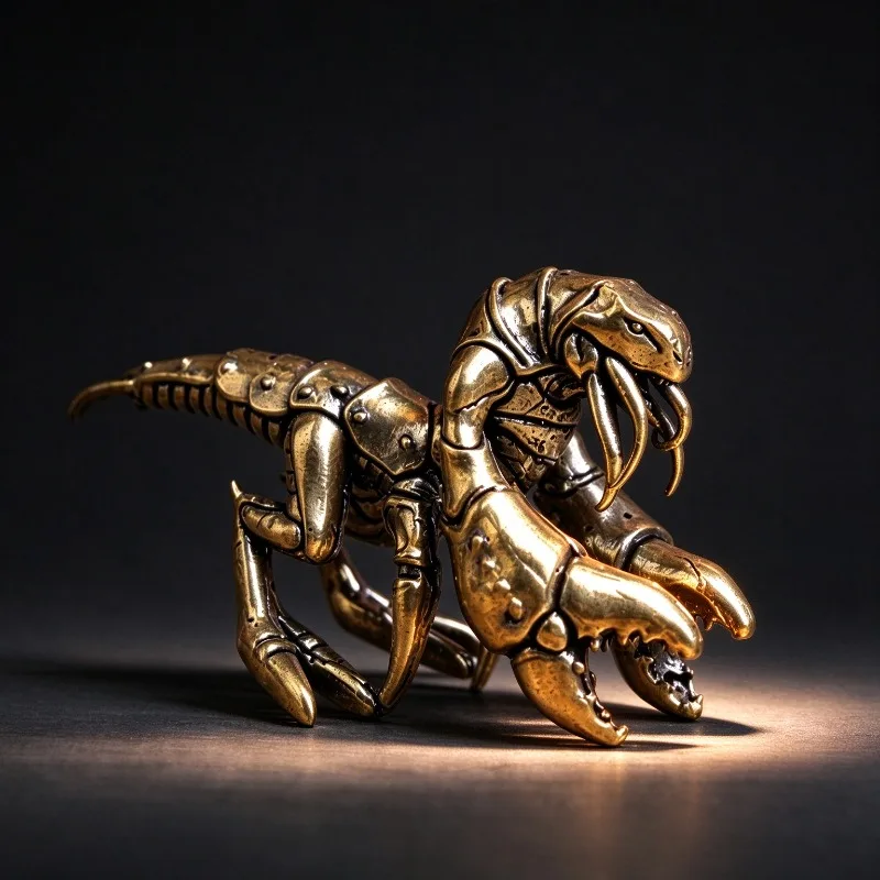 Vintage Brass Battle Lobster Figurine, Mecha Style Crayfish Statue, Mini Desktop Ornament, Tea Pet Cyberpunk Creative Craft Gift