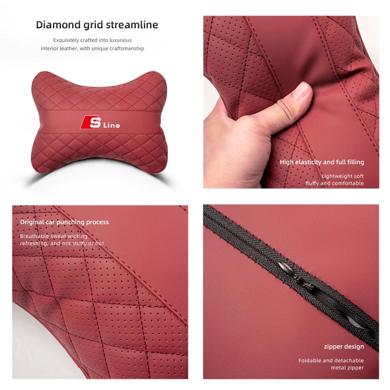 مقعد السيارة وسادة الرقبة الجلود مسند الرأس قطني الخصر دعم حصيرة لأودي سلاين A7 A3 A4 A6 A5 Q5 A1 8V 8L B6 B7 B8 Q7 Q3 Q4 TT 8P #3