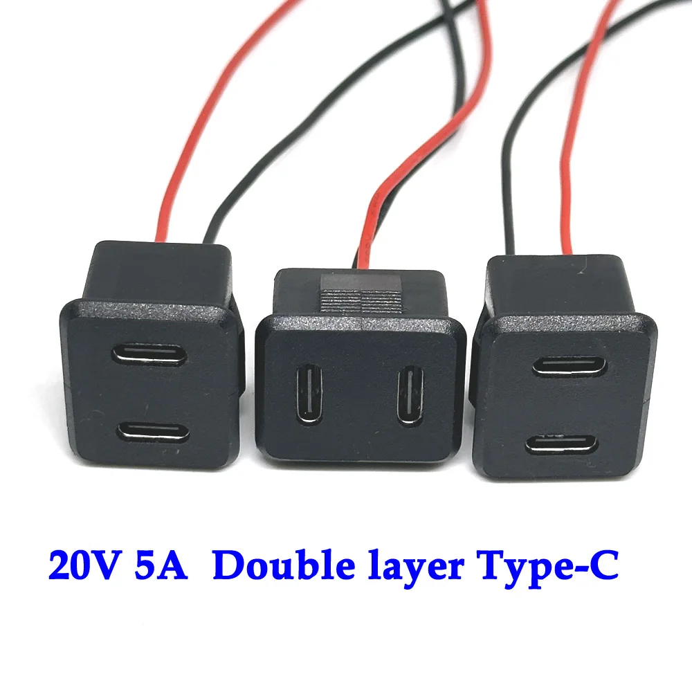 1-3Pcs 20V 5A Double layer TYPE-C Female Base Type-c Socket Female USB Lamp Charging Socket Power Socket with Cable Connector