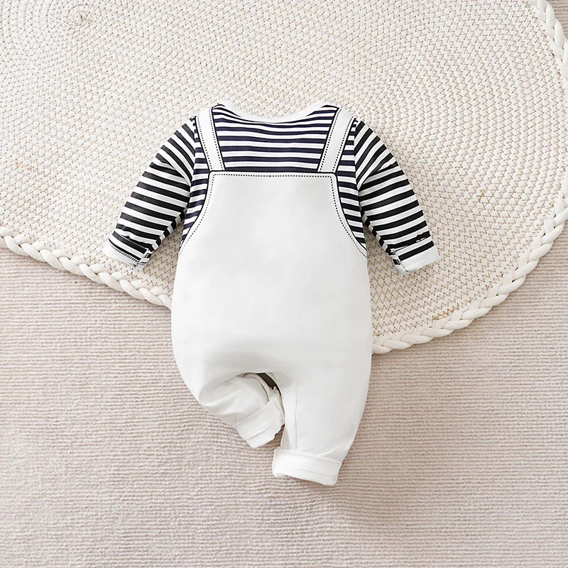 0-24M Baby Boys Romper Long Sleeve Striped Zebra Overalls Print Cotton Blend Bodysuit Newborn Cute Outfit