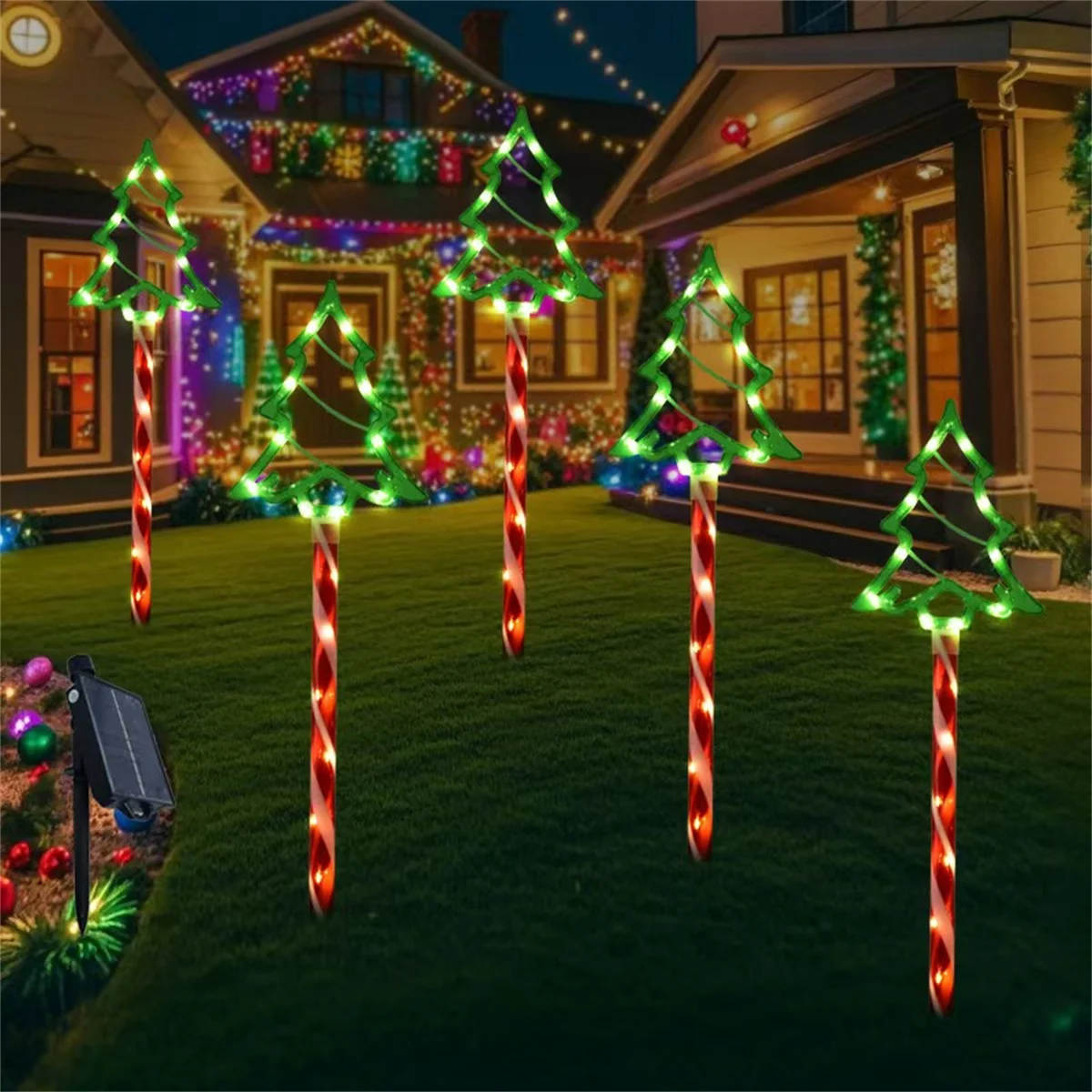 Solar powered Christmas tree ground mounted lights, courtyard path atmosphere decorative lights, 5PCS/set, celebrating Christmas
