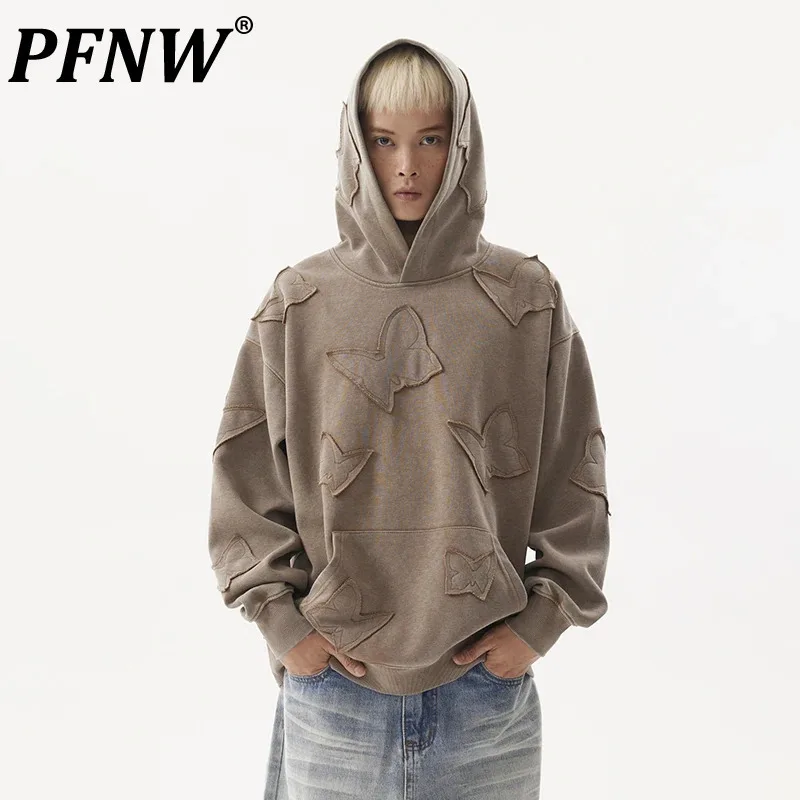 

PFNW Patch Embroidery Hooded Sweatershirt Men's American Style Washed Worn-out Niche Design Male Tops New Autumn Fashion 28W5103