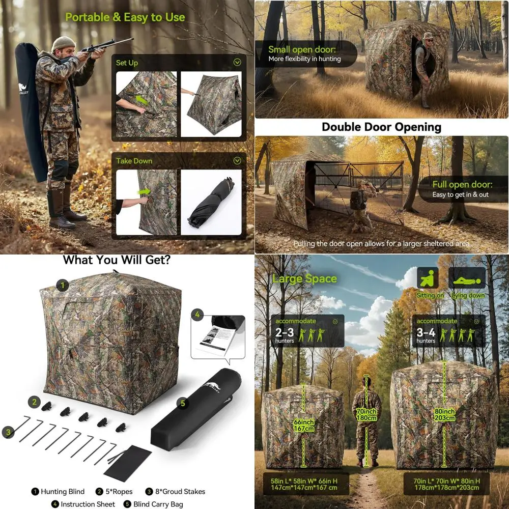 

270 ° /360 ° Прозрачная охотничья палатка с двумя входами, портативная, на 2-4 человека, с бесшумным магнитным входом и раздвижными окнами