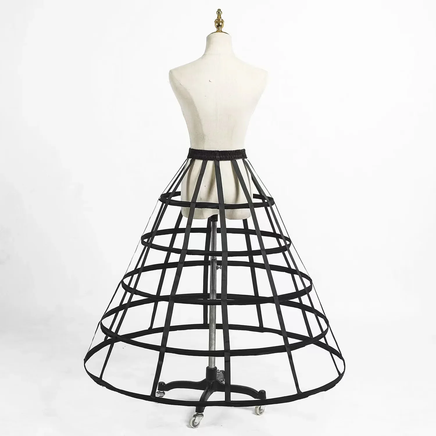 Wedding Bridal Crinoline Underskirt Women Girls Elastic Waistband Adjustable Pannier Black Petticoat 5 Hoops Cage Skirt