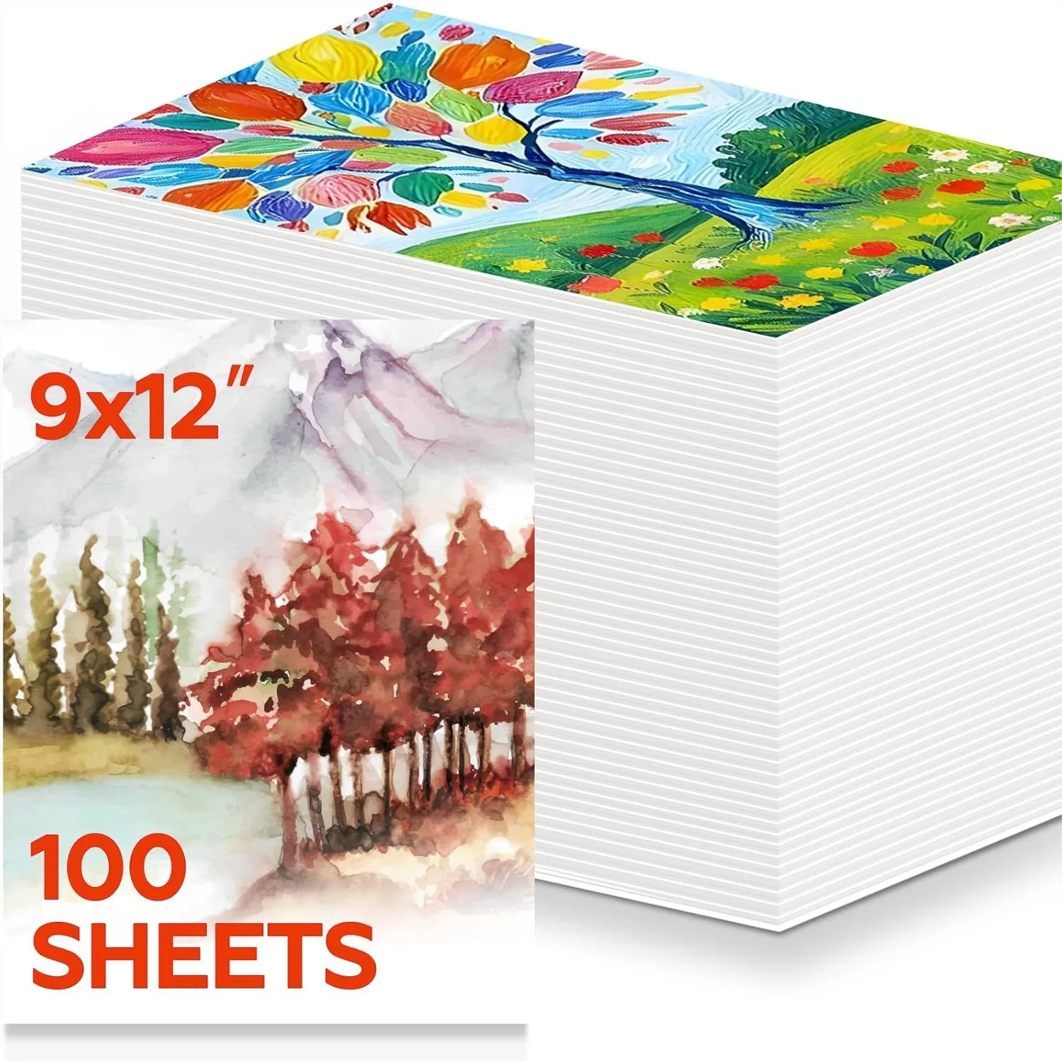 

100 Sheets 9x12 Inch Watercolor Paper Bulk, 140lb/300gsm Cold Press for Painting, Drawing, and Art Supplies