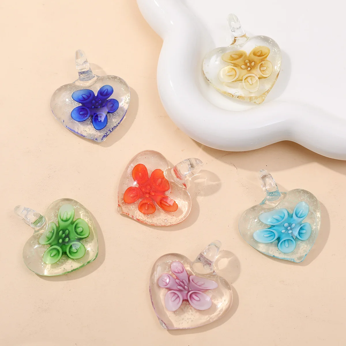 New Handmade Murano Lampwork Glass Clear And Transparent Love Heart Liuli Morning Glory Pendant Fit Necklace Jewelry