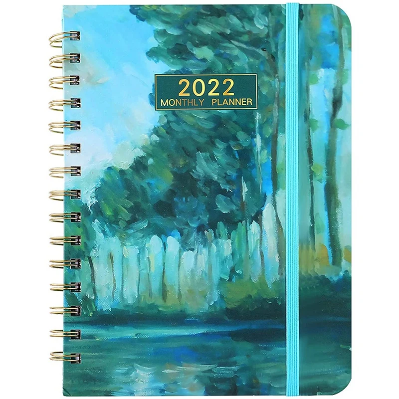 Planer miesięczny - notatnik A5 z planerem tygodniowym i miesięcznym z zakładkami miesięcznymi, elastycznym zamknięciem i wewnętrzną kieszenią