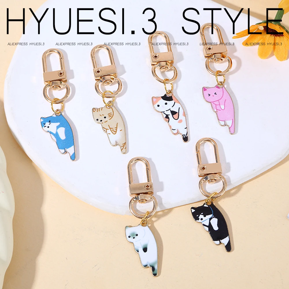 Creative Lazy Cat Keychain Mini Hanging Kitten Charms Keyrings For Student Couple Purse Handbag Mobile Phone Decoration Gifts