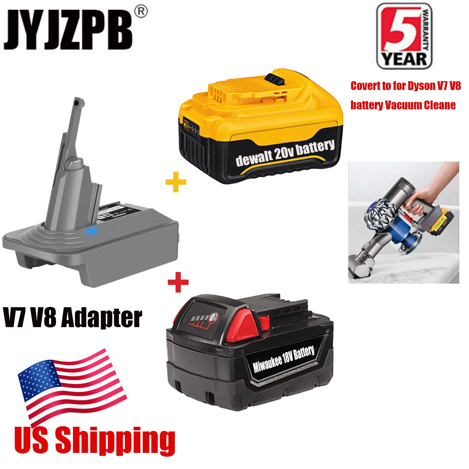 

2-in-1 V7 V8 Adapter for Dewalt 20V Battery or Milwaukee 18V Battery Converter for V7 SV11 V8 Cordless Vacuum Cleane battery