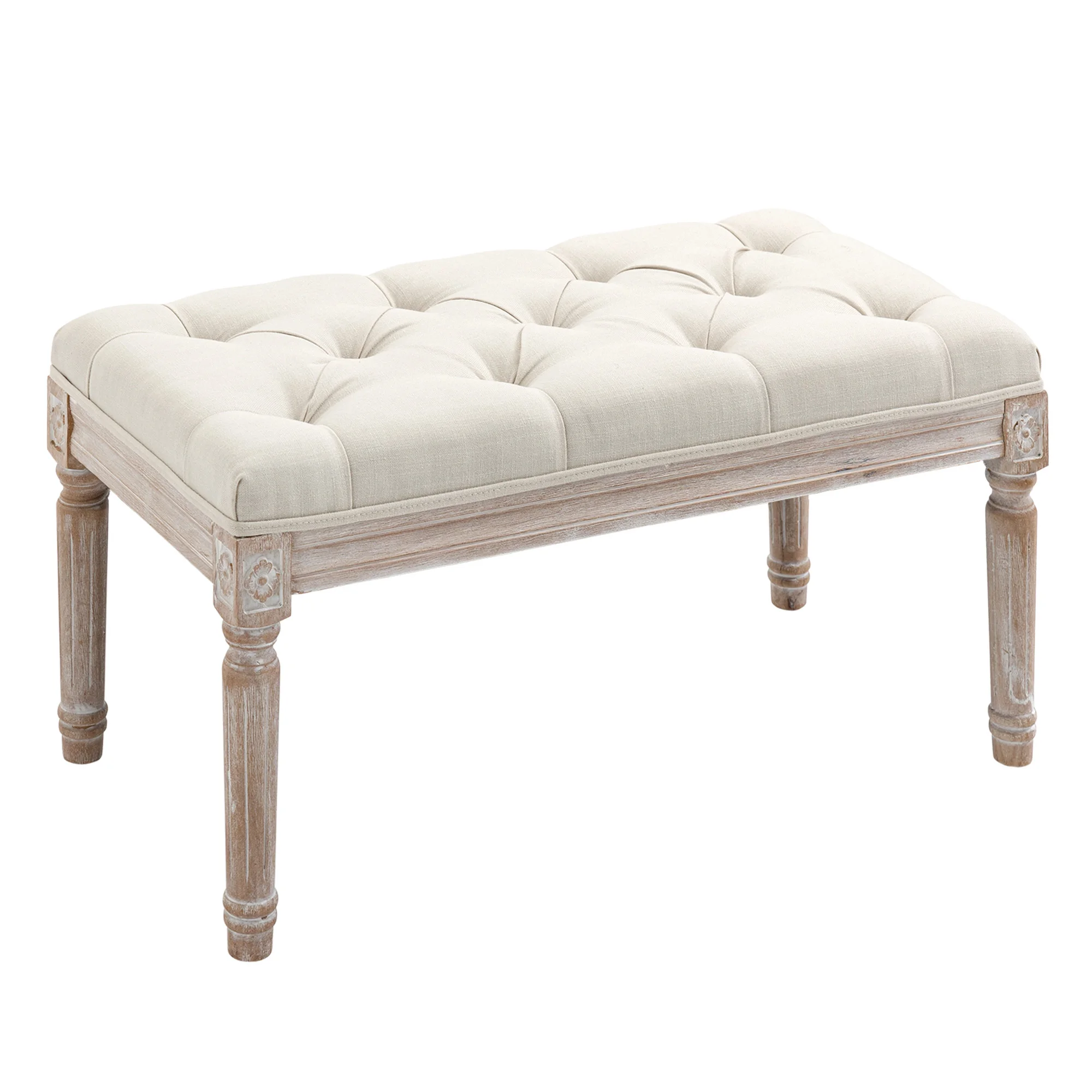 HOMCOM Banco Pie de Cama, Taburete Pie de Cama Tapizado en Lino Sintético con Patas de Madera y Asiento Acolchado