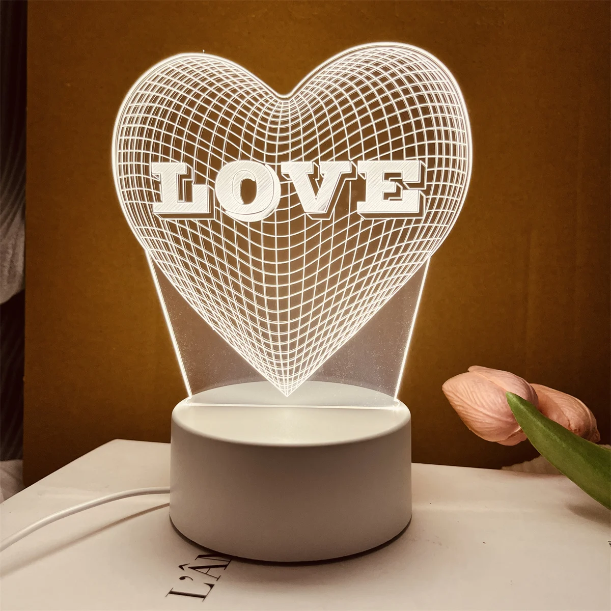 1pc  Love 3D Night Light, 3D Optical Illusion Lamp With Touch, 7-Color Changing Ambient Light For Bedroom