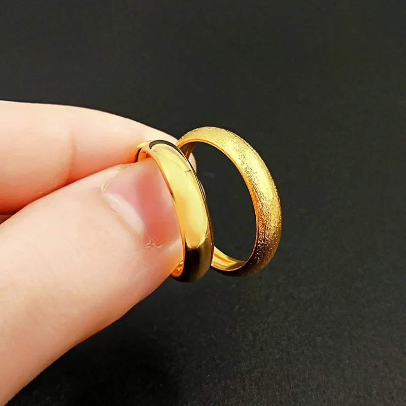 9999 Real Gold 24K Men's and Women's Gold Ring Glossy Ring Brushed Fashion Inner Printing Opening Ring