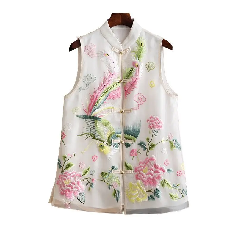 2025 chinese style women elegant vintage vest women traditional vest coat lady graceful  tangsuits sleeveless floral waist coat