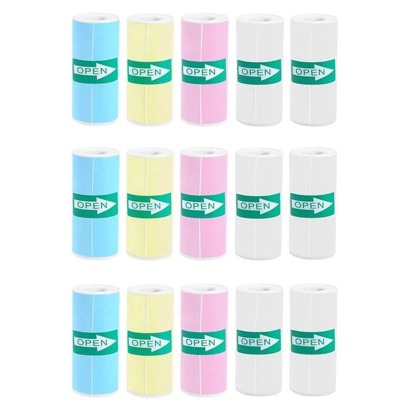 

A23F-15 Rolls Thermal Sticker Paper For Mini Printer Sticker Maker, 9 Colored And 6 White Mini Printer Sticker Paper