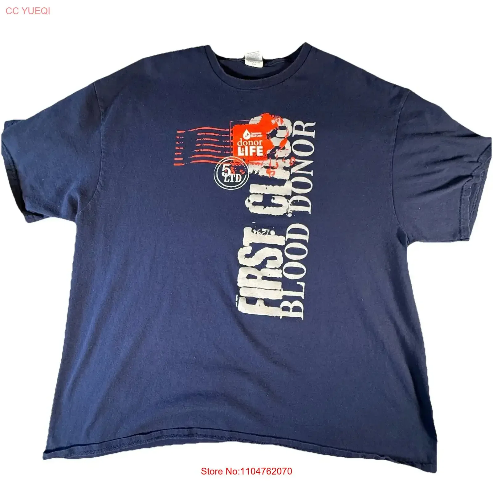 First Class Blood Donor T Shirt  Blue Size 2XL Save A Life vintage Washed Top For Everyday Wear graphic designer clothes