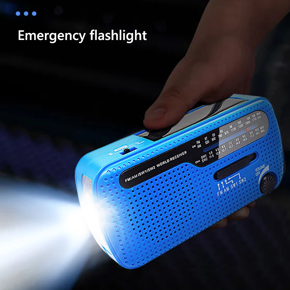Weather Radio LED Flashlight Solar Hand Crank Radio 1200mAh USB Portable Outdoor Emergency Radio SOS Alarm