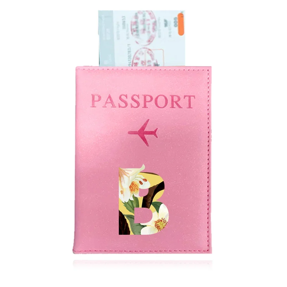 Hot Passport Cover PU Leather Card Case Travel Passport Holder Business Unisex Initials Floral Series Letter Pattern