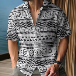 Summer Men's Shirt Ethnic Pattern Print Shirt Casual Short Sleeve Street Fashion Male Oversized Clothing Cardigan Hawaii Shirt