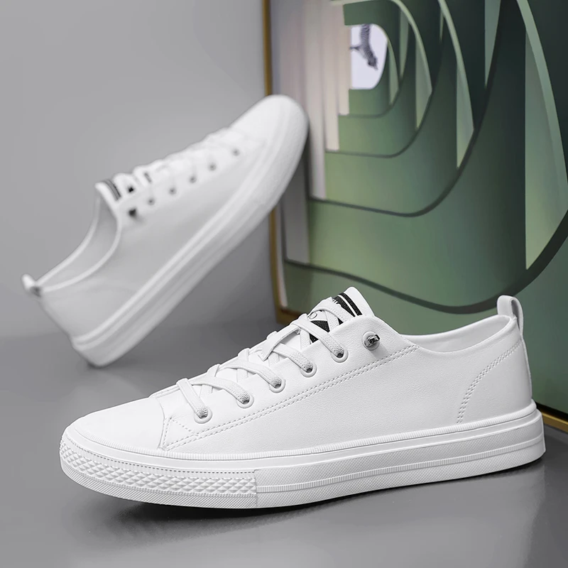 

Men Shoes Lace Up Sneakers Leather Trend Casual Shoe Outdoor Breathable Leisure Walk Non-slip Italian Male White Shoes Elegantes