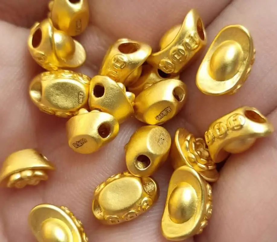 

Pure 24K Yellow Gold Beads Women 999 Gold YuanBao Coin Loose Beads 1pcs