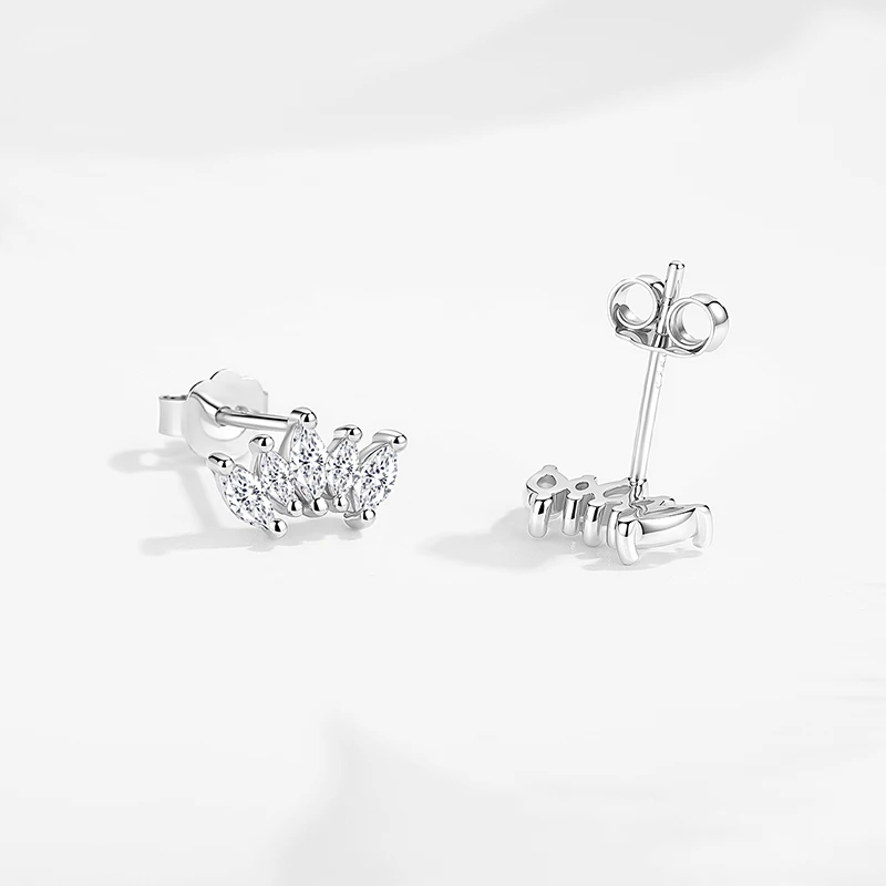 KALETINE 925 Sterling Silver Earring Shiny Zircon Wings Five Clawed Stud Earrings Women Light Luxury Wedding Jewelry