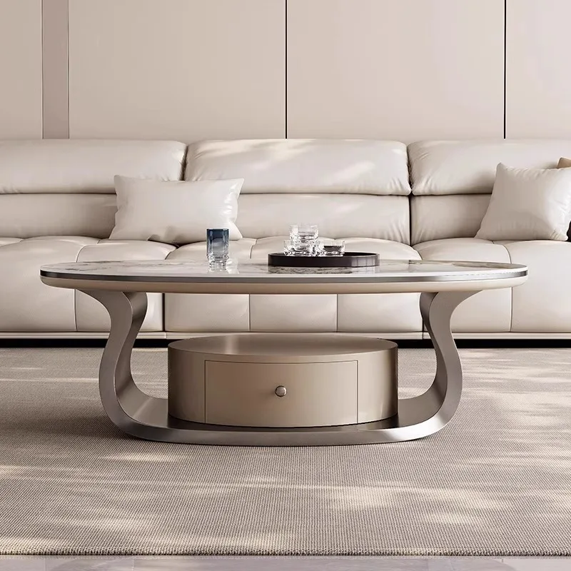 

Light luxury coffee table living room 2025 new high-end combination small apartment oval rectangular minimalist rock board