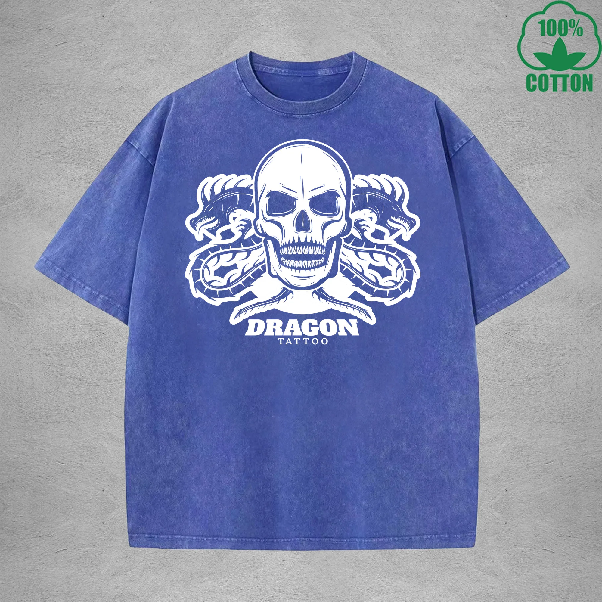 Dragon Tattoo Interest Printed Washed T-Shirt 230G Multicolor Loose Trendy Fashionable Cotton Short Sleeve Top