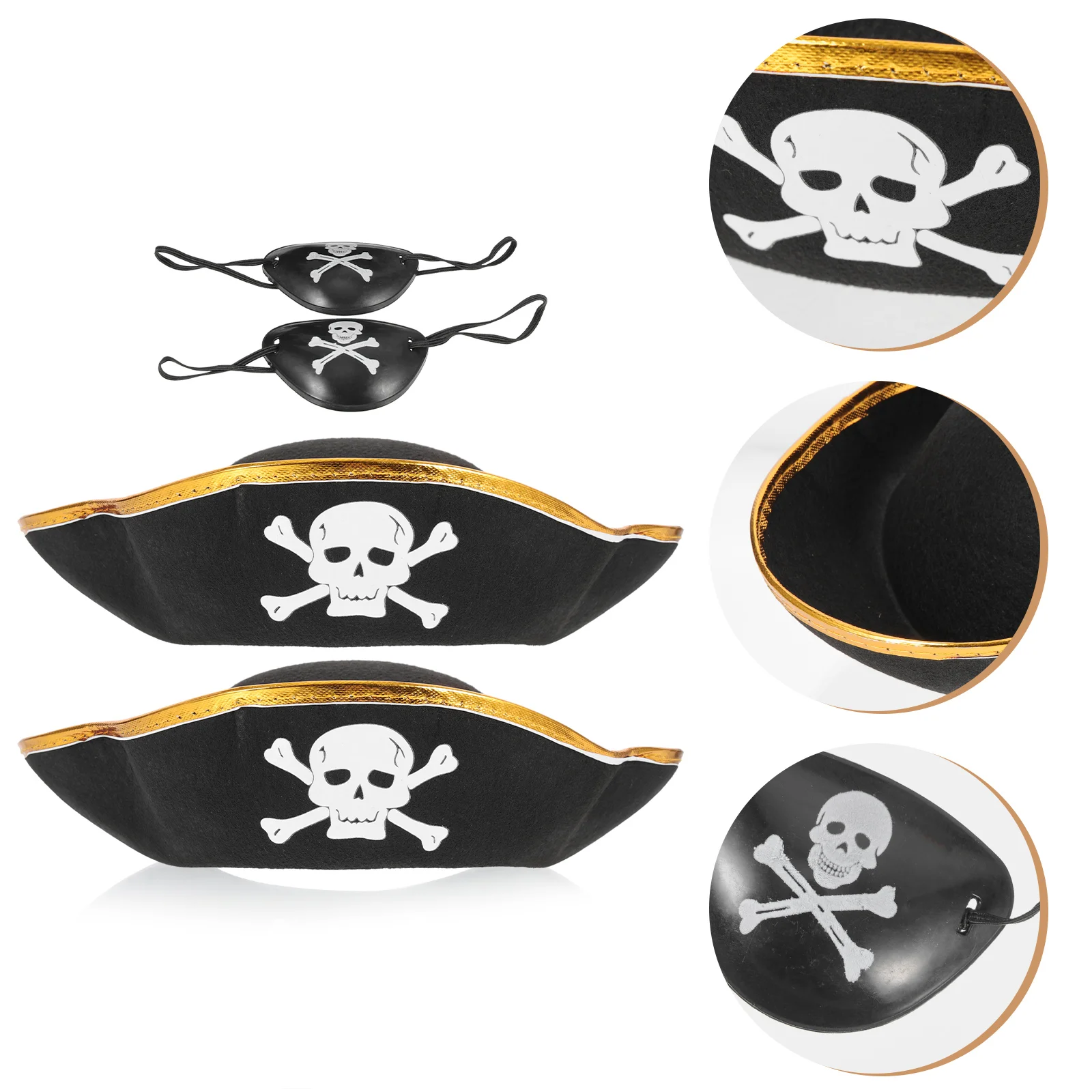 4 Pcs Party Hats Caps for Men Pirate Captain Cosplay Patches Boy Eye Kids Masquerade Accessories Props Black Child