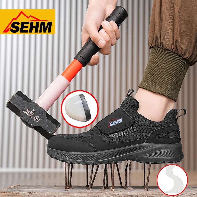 

Мужские модные кроссовки большого размера со стальным носком, защитой от проколов и ударов, дышащей сеткой, повседневные, на толстой подошве, рабочие