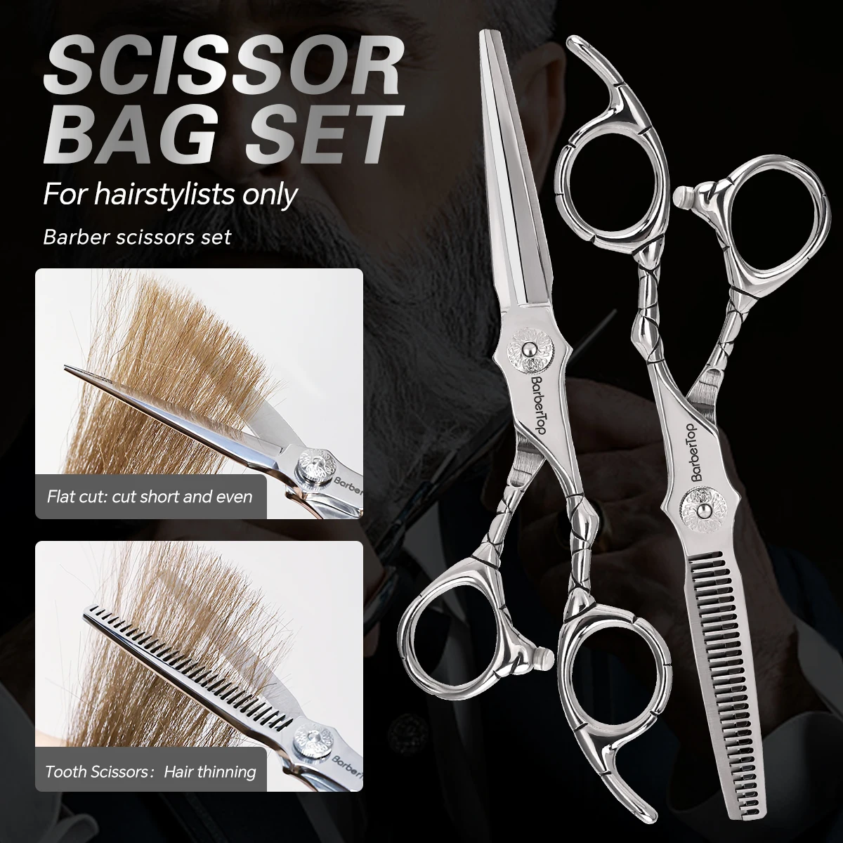 Barber Pro Hair Cutting Scissors Stainless Steel with Engraved Bamboo Handle Thinning Shears for Salon Precision Styling