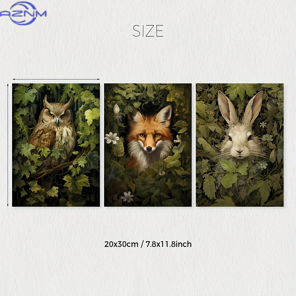 3pcs Set Magical Forest Hare Fox Owl Animal Wall Art Canvas Prints. Forest Witch Wall Art,land Animal Poster,land Witch Decor,