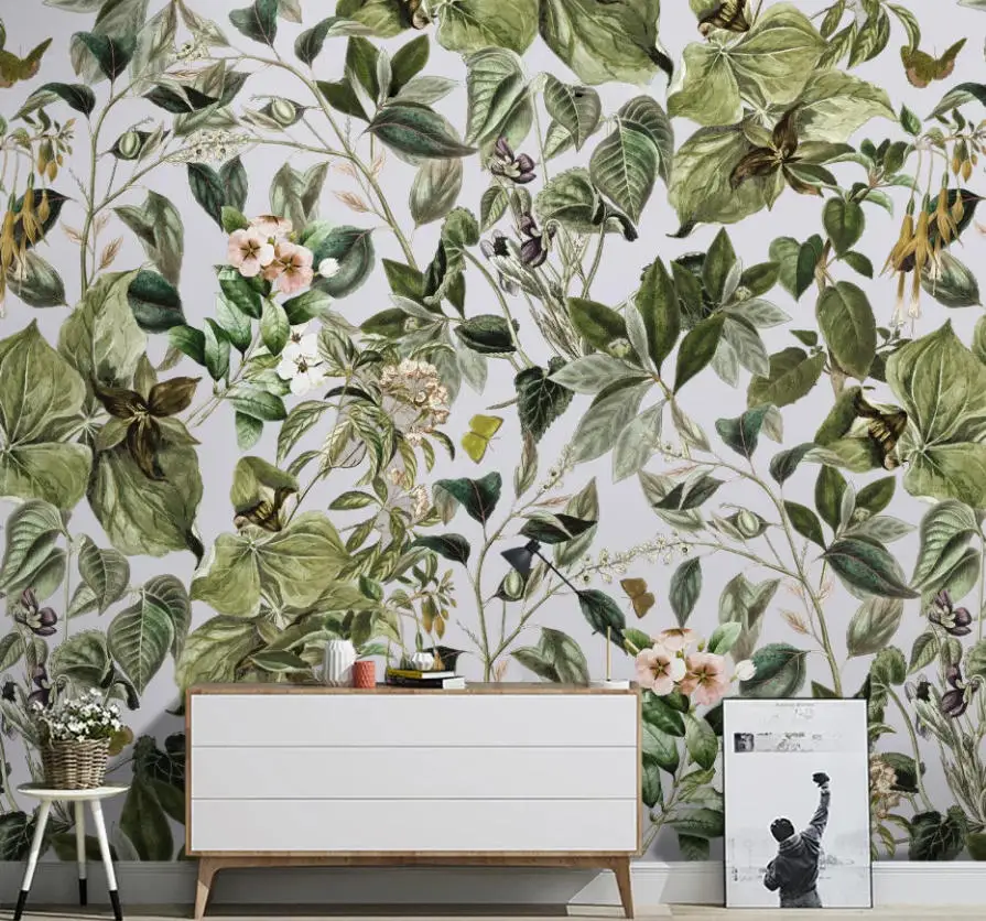 Customized 3d wallpapers rainforest Plant Leaf Flowers mural Hotel home decor green plant banana leaf decorative paintings