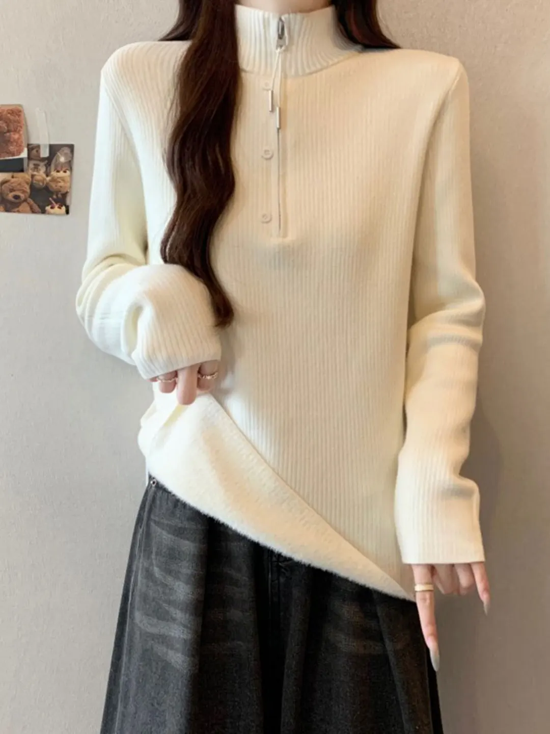

plus Size Women's Fce Lined Long Sve Knitwear Top High Ne Base Layer Materni Clothes Autumn Winter Casual Sle