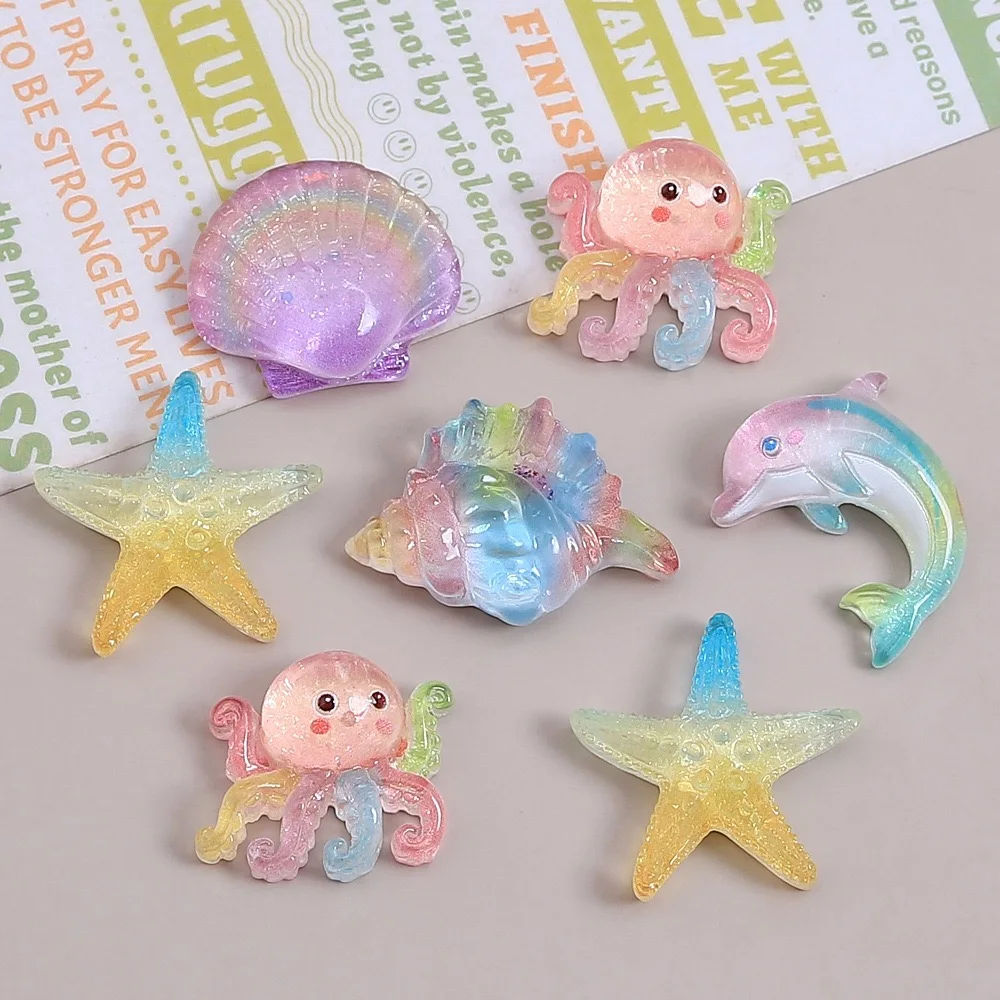 10pcs Resin Mixed Dolphins, Conches, Starfish, Shells - For Scrapbooking, Wedding Decor & DIY Jewelry Making Accessories