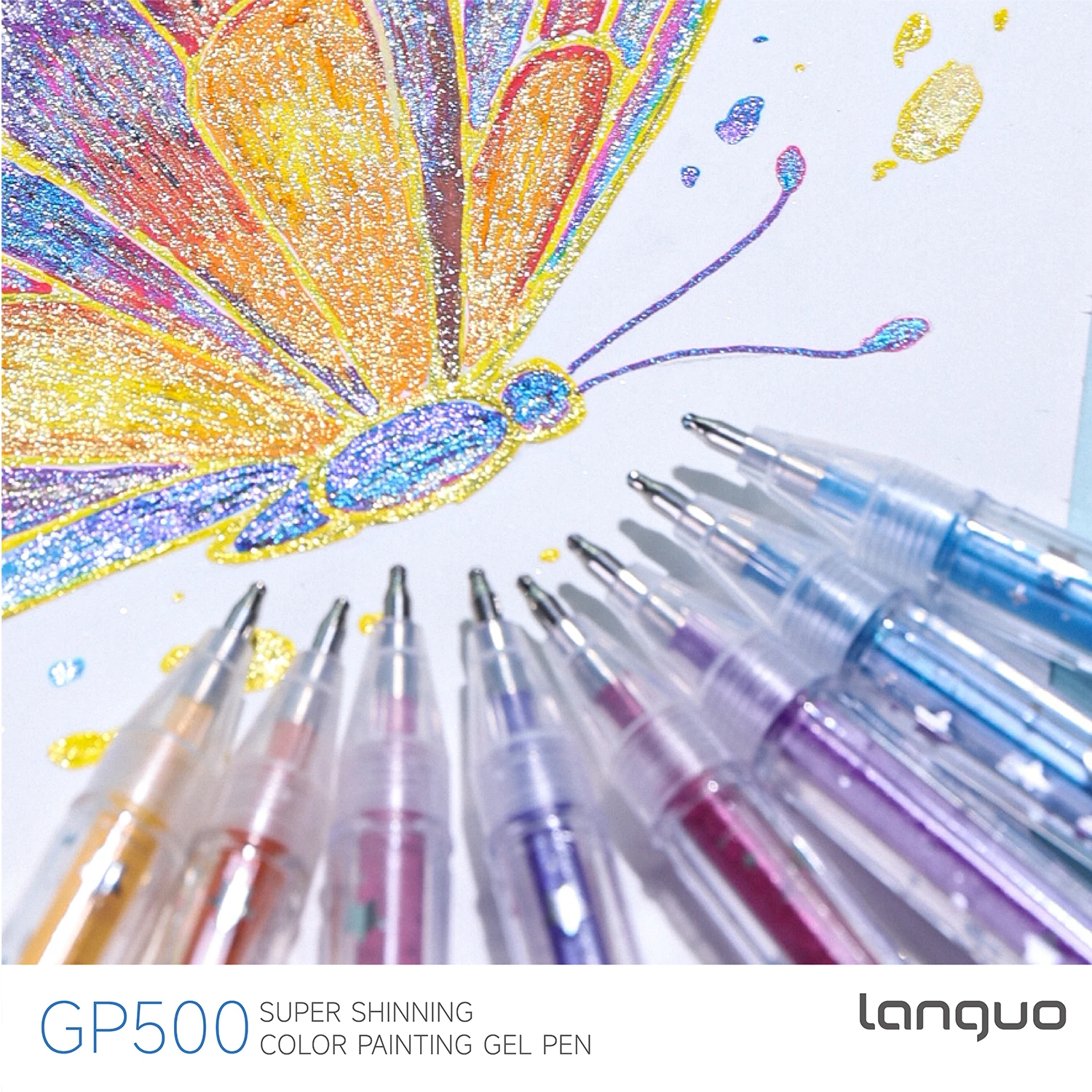 Languo 12/48/96 Colors Glitter Gel Pen 1.0mm Metal Glitter Color Ballpoint Pen Cardstock Diary Drawing Marking Coloring DIY Art
