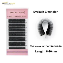 ARTSTAR 12Rows Classic Individual Eyelash Extension Lashes C D CC DD Matte Black No Kink Natural Soft  Eyelashes High Quality