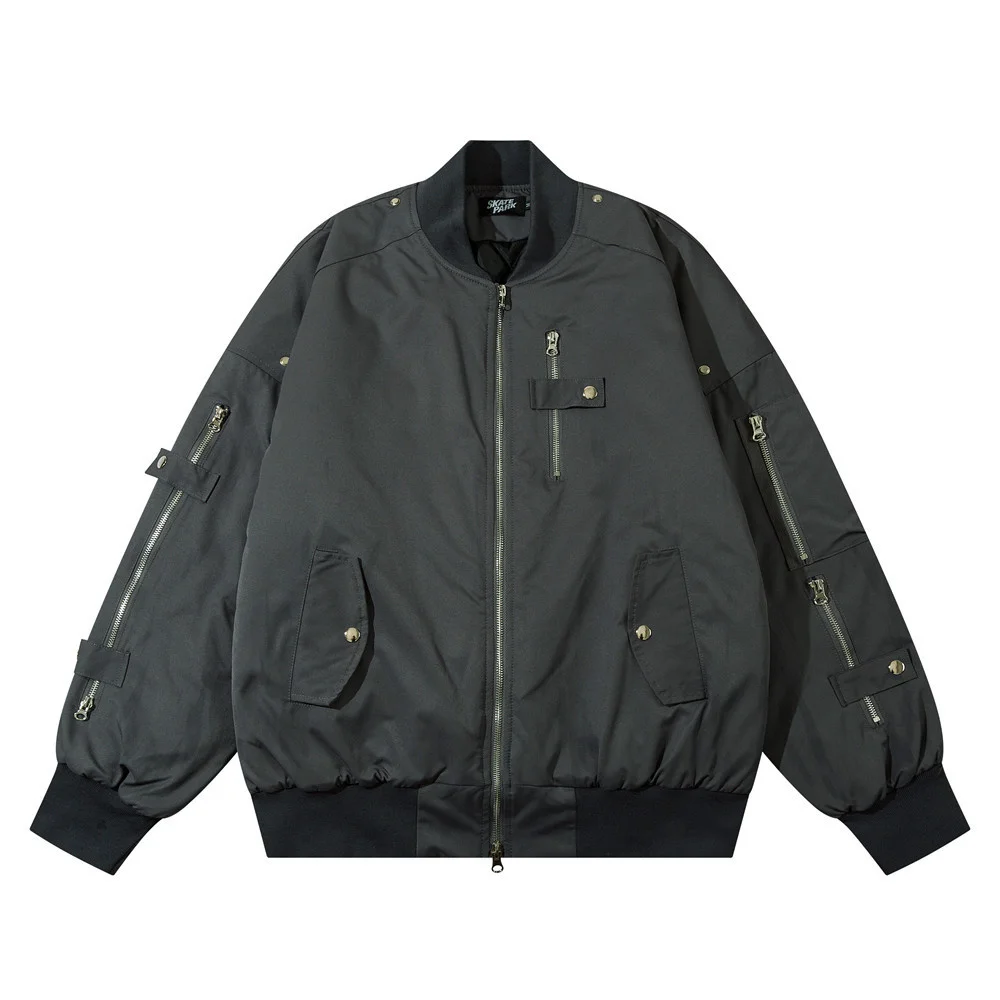 

Functional Style Multi Pockets Zipper Jackets Mens Thicken Cotton Coats Vintage Air Force Flight Jacket