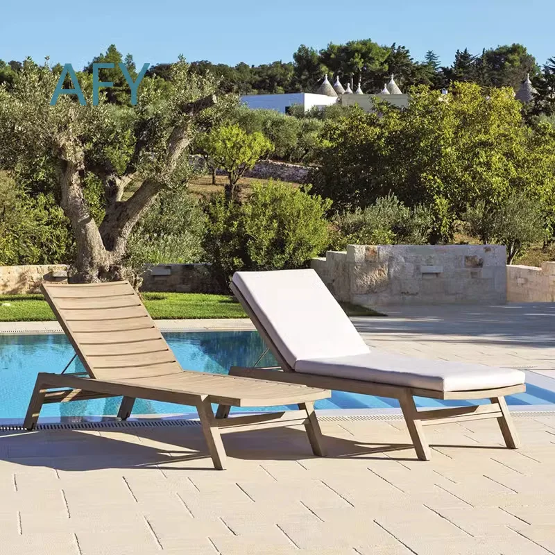 Premium Outdoor Lounge Chair for Villa Hotel Pool Garden Patio Teak Wood Waterproof UV Resistant Sun Lounger
