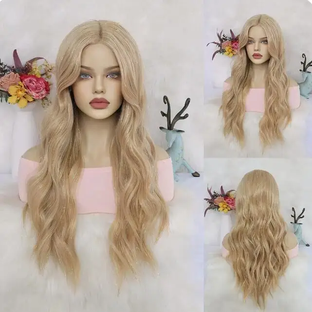 Synthetic Hair Long Body Wave Blonde Wig for Women,28 inch Lace Wigs for Daily Party Use