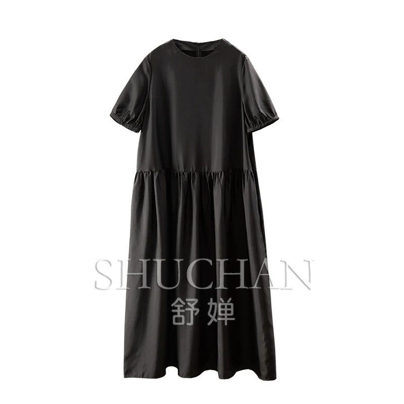 

High Quality Natural Silk Twill Loose Crew Neck Short Sleeve Dress Women 67A2 Vestidos De Mujer Dresses for Women 2025