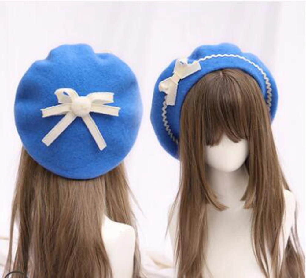 Niedliche Lolita-Baskenmütze für Damen, lässige Mode, koreanische Wolle, Schleife – Detail 8