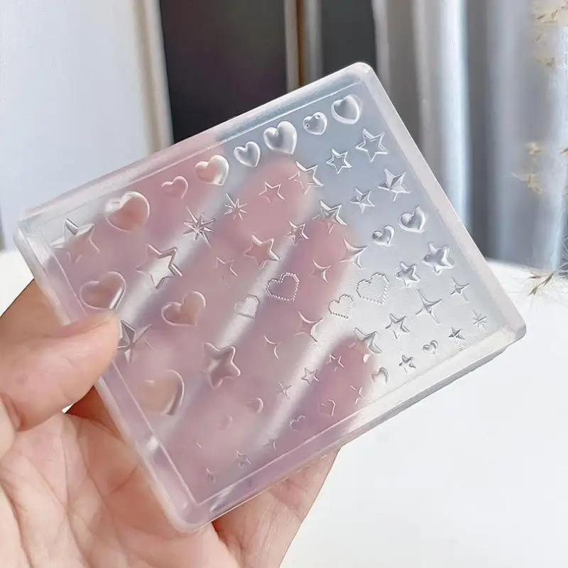 1 قطعة الإبداع ثلاثية الأبعاد القلب ستار الخماسي سيليكون قالب الأظافر لتقوم بها بنفسك مسمار الفن الديكور قالب مانيكير شفاف لسحر الأظافر