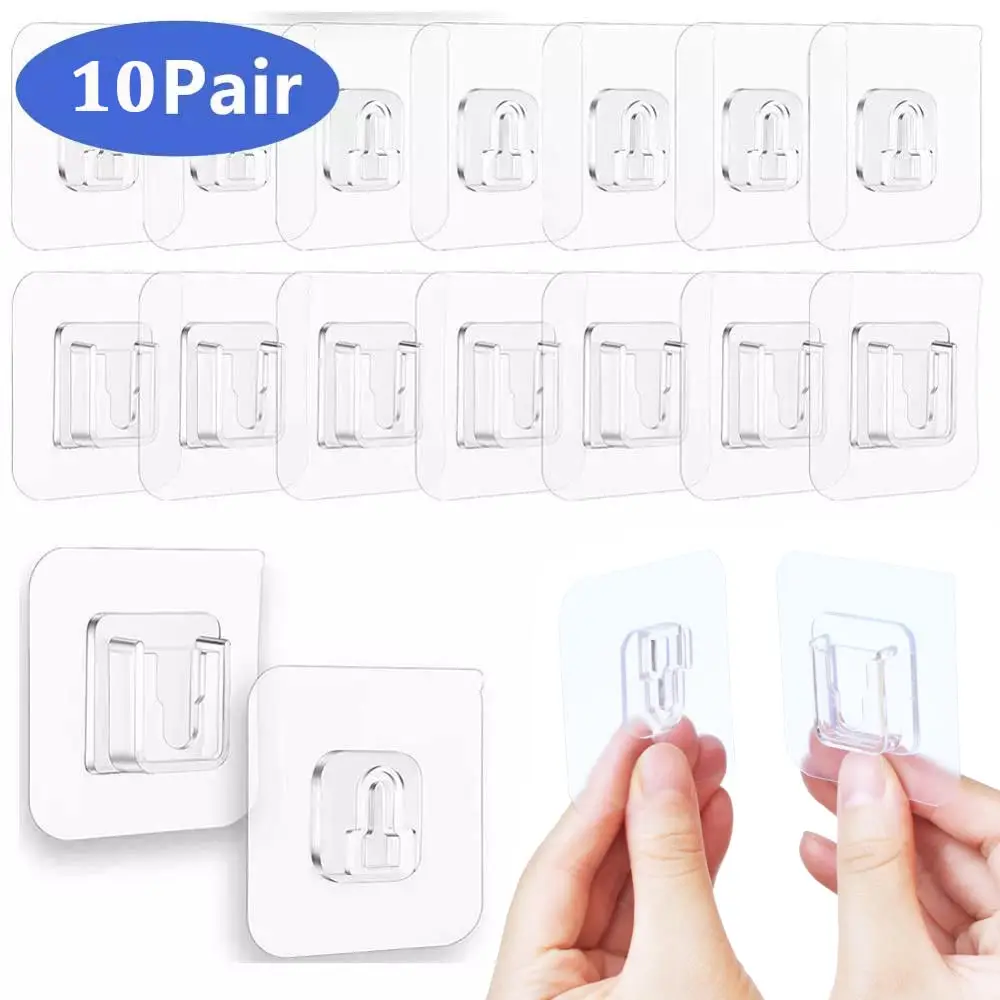 10 Pairs Strong Sticky Hung Double Sided Patch Hook Buckle Transparent Adhesive Wall Hooks Cup Sucker