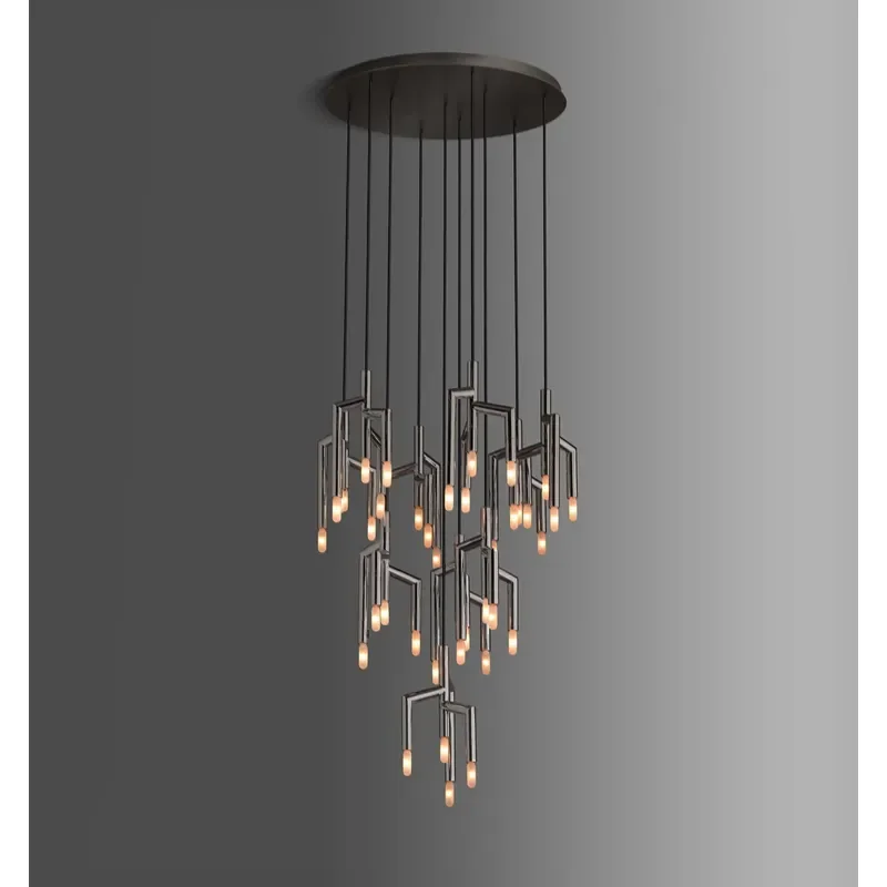 Modern 10-Light Contemporary Dining Room Long Hanging Oval Design Led Pendant Drop Circular Stairs Chandelier Ceiling Light