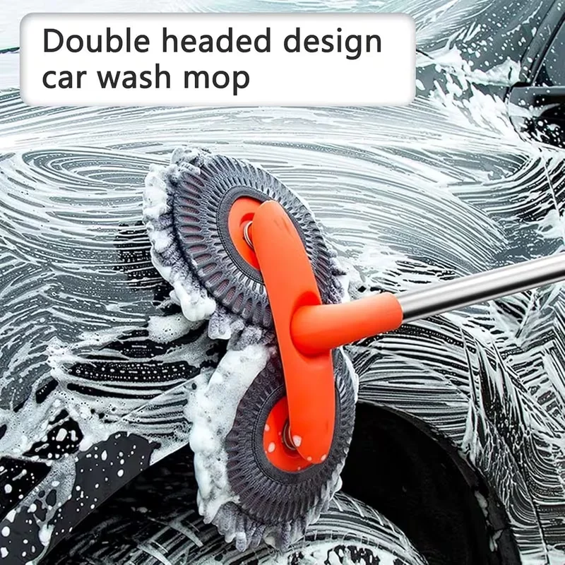 Double Head 360° Rotating Car Wash Mop Long Handle Chenille Microfiber Scratch-Free Cleaning Tool for SUV Truck