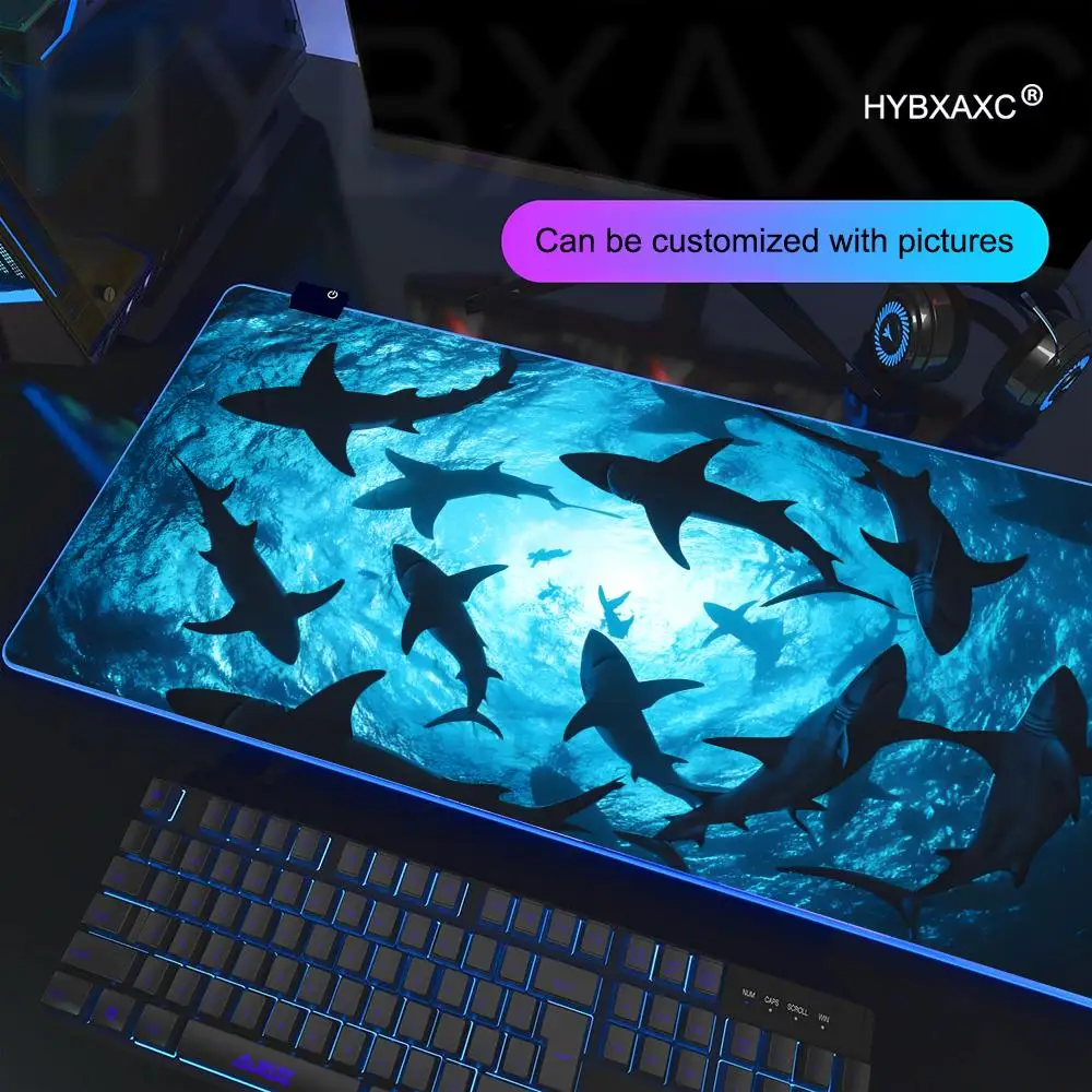 Undersea Shark Mouse Pad RGB Gaming Mouse Pad Desk Mat HD Gamer Large LED Light XXL MousePads PC Computer Carpet