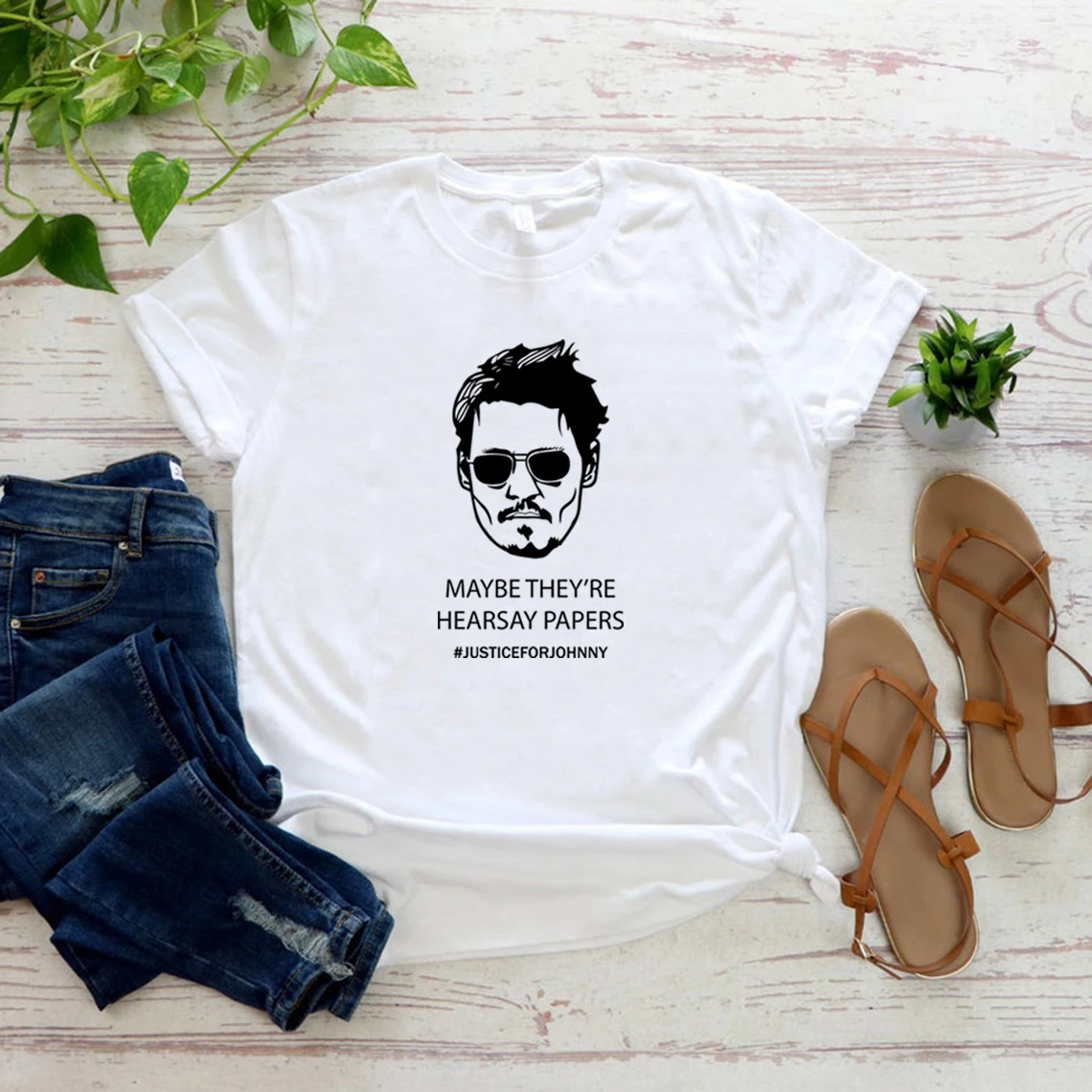 

Johnny Depp T-shirt Maybe They're Hearsay Papers T Shirt Justice for Johnny T-shirts Top Men Women Shirts Short Sleeve Tshirt